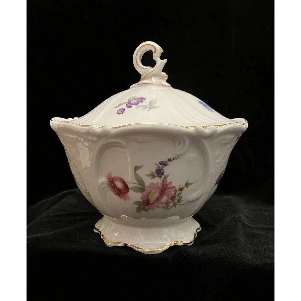VTG Krautheim Bavarian Porcelain China Floral Sugar Bowl US Zone Germany 1940s